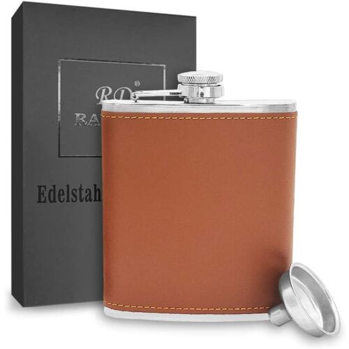 Rayuda ivópalack, rozsdamentes acél/bőr, barna/ezüst, 9,5 x 12,5 x 2,5 cm, 170 ml