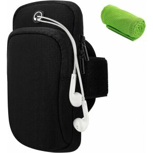 Set husa de telefon tip banderola pentru alergare/antrenament si prosop CYchen, nailon, negru/verde, compatibil cu telefoanele de pana la 6,5 inchi 123907874
