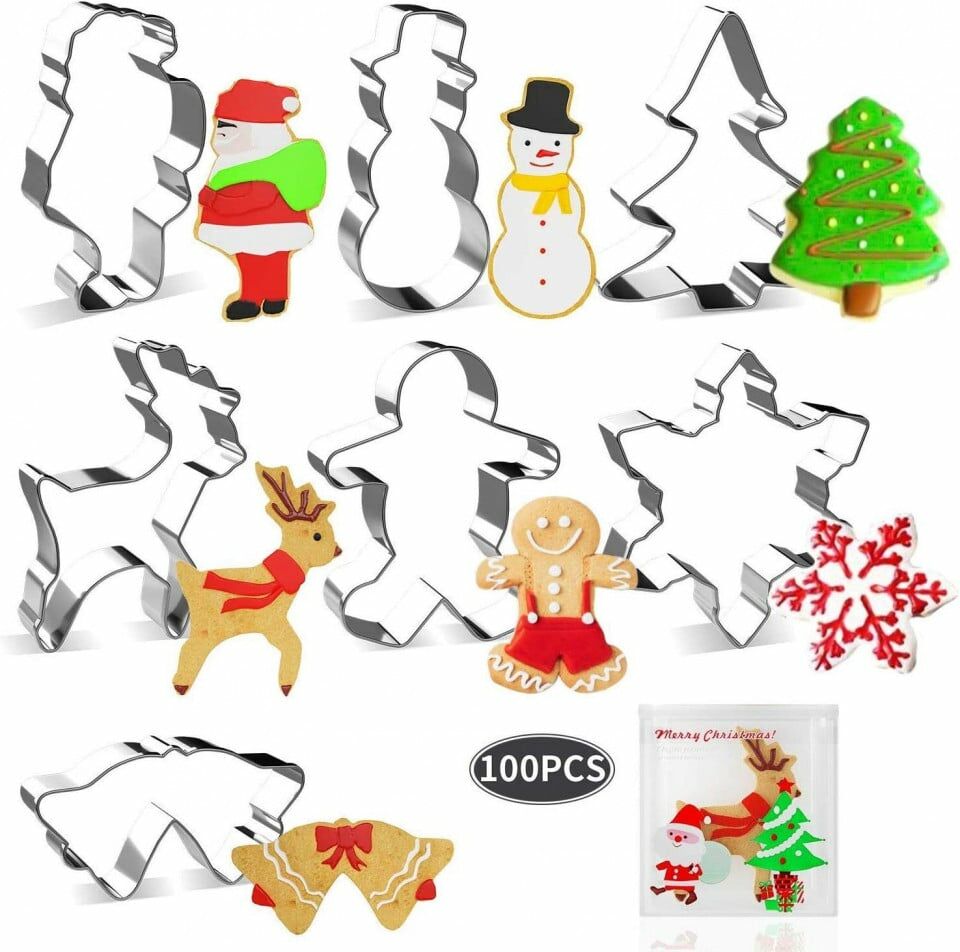 Комплект форми за коледна торта Joyoldelf, 7 части, неръждаема стомана, сребрист