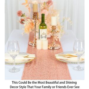 Runner Masă Paiete Aurii Rose Gold - 180x30 cm 123908938 - Fețe de masă