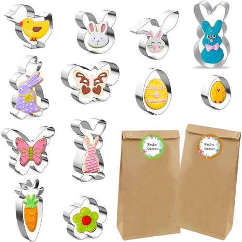 Zestaw 12 foremek do ciasta i 12 rękawów cukierniczych Kohmui, model Pasta, stal nierdzewna/papier, srebro/naturalny