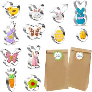 Set de 12 forme pentru prajituri si 12 pungi Kohmui, model Paste, otel inoxidabil/hartie, argintiu/natur 123909223 - Tăietoare pentru biscuiți