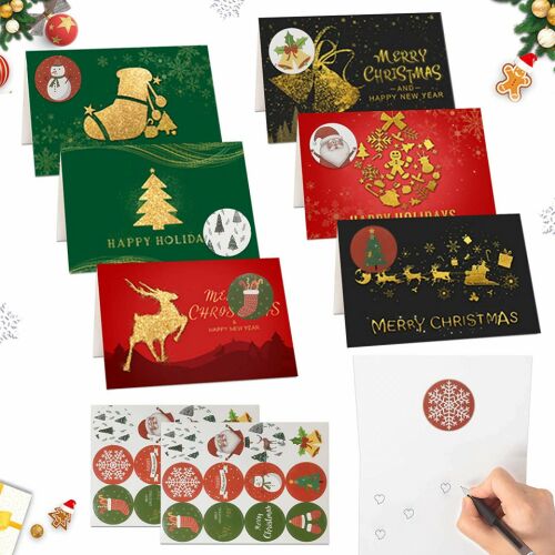 Set mit 24 Weihnachtskarten, mit Umschlägen und 2 Bögen Sunshine Smile-Aufklebern, Papier, mehrfarbig, 10 x 15 cm 123909455