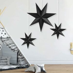 Set de 3 stele pentru Craciun Meishang, hartie, negru, 13/20 cm 123909812 - Decorațiuni de Crăciun