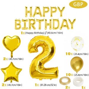 Комплект за рожден ден EKKONG, номер 2, латекс, бяло/златисто