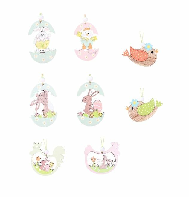 Set de 16 pandative pentru Paste Super Idee, lemn, multicolor, 7,5 x 6 cm