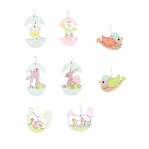 Set de 16 pandative pentru Paste Super Idee, lemn, multicolor, 7,5 x 6 cm 123910341 - Decorațiuni de Paște