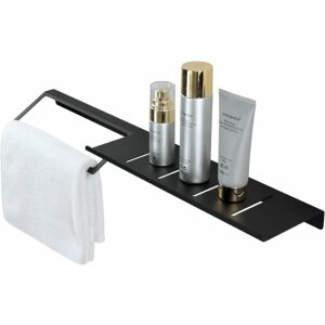 Raft de baie Kaphome cu bara pentru prosoape, negru, 60 x 12 cm, din oțel inoxidabil, produs în uz, prim-plan, prosop, articole de toaletă - Raft pentru baie