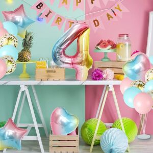 Set aniversar cifra 4 Hongfago, multicolor, folie/latex, 32 piese 123910742 - Baloane