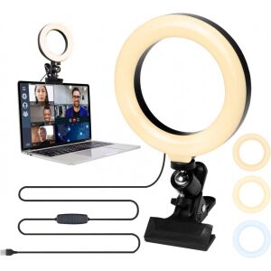 Lampa do wideokonferencji Katomi, LED, ładowanie USB, czarna, 15,2 cm 123910686 - Okrągłe światło LED i okrągła lampa