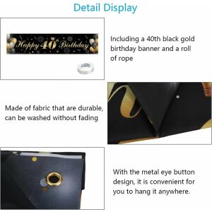 Banner aniversar CHALA, 40 ani, poliester, alb/negru/auriu, 40 x 180 cm 123911006 - Accesorii pentru petrecere