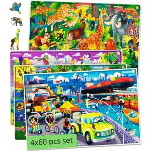 Set de 4 puzzle-uri cu 60 de piese Quokka, lemn, multicolor 123911419 - Puzzle 3D & Puzzle cu burete