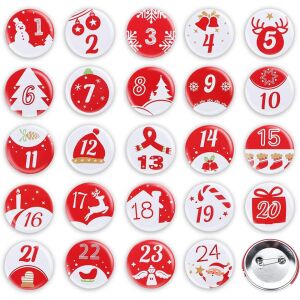 Set de 24 insigne cu numere pentru calendar de advent Adorfine, rosu/alb, metal/plastic, 4 cm 123911675 - Calendare de Advent