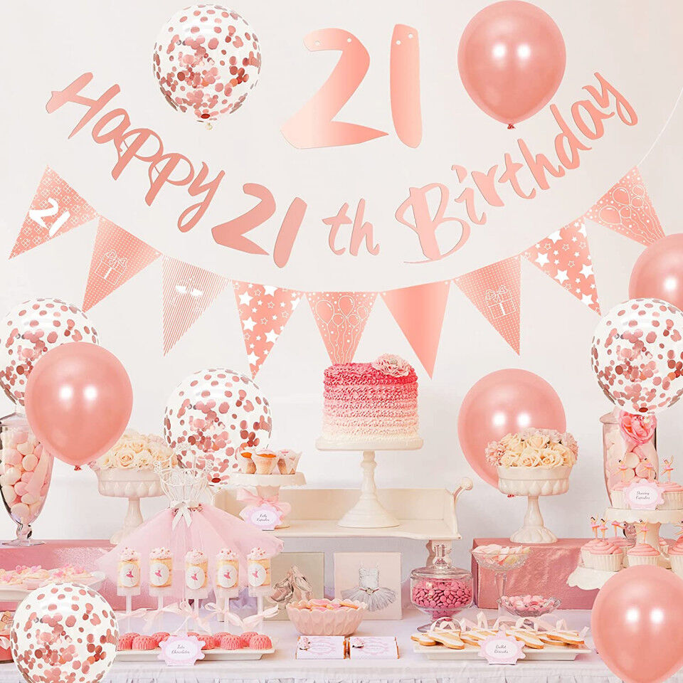 Narodeninová sada GRESAHOM, 21 rokov, polyester/fólia/latex, ružová, 14 dielov