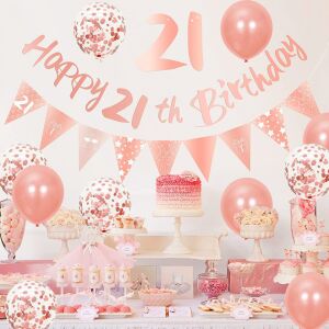 Set aniversar GRESAHOM, 21 ani, poliester/folie/latex, roz, 14 piese 123912026 - Accesorii pentru petrecere