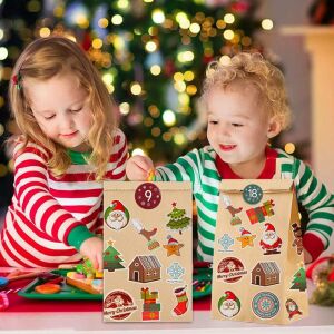 Set de 24 pungi si 124 stickere pentru calendarul de advent Tenwo, hartie/PVC, multicolor, 13 x 8 x 21,5 cm 123912214 - Calendare de Advent