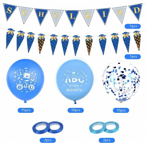 Set aniversar Herefun, latex, alb/albastru, 41 piese 123912204