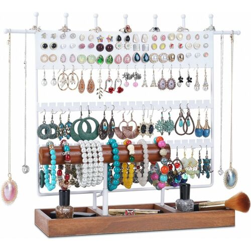 Organizér na šperky Qilicz, kov/drevo, biely/prírodný, 38 x 33 x 12,5 cm 123912333