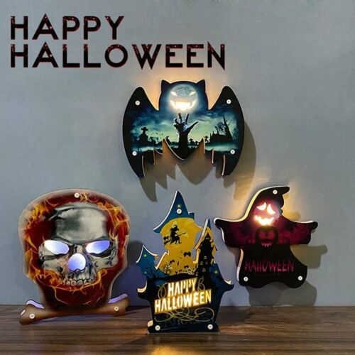 Decoratiune pentru Halloween, model dovleac, LED, lemn, 23,5 x 19,7 cm 123912520