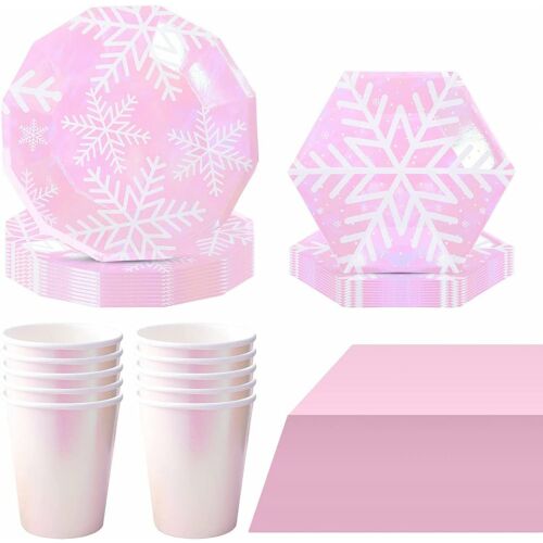 Комплект коледни прибори за хранене Forfamy, розово/бяло, хартия, 81 части 123912502