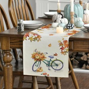 Fete de Masă Toamnă - Bicicletă cu Dovleci - Poliester - 40x140cm 123912723 - Fețe de masă