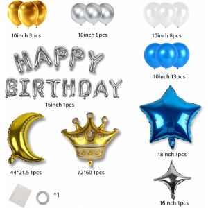 Set aniversar PARTY GO, folie/latex, auriu/albastru/argintiu, 37 piese 123912836 - Accesorii pentru petrecere