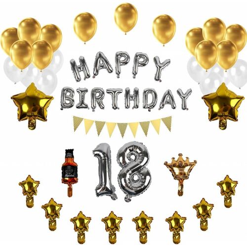 Narodeninová sada PARTY GO, číslo 18, fólia/latex, strieborná/biela/zlatá, 23 dielikov 123912789