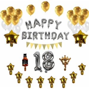 Set aniversar PARTY GO, cifra 18, folie/latex, argintiu/alb/auriu, 23 piese 123912789 - Accesorii pentru petrecere