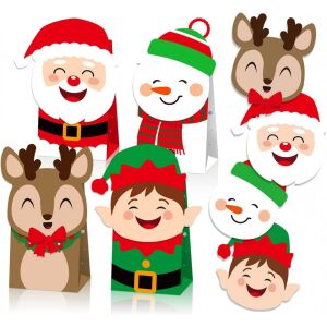 12er-Set Geschenktüten mit Weihnachtsaufklebern, Papier, mehrfarbig, 19,8 x 8,8 x 10 cm 123913170 - Geschenkverpackungen