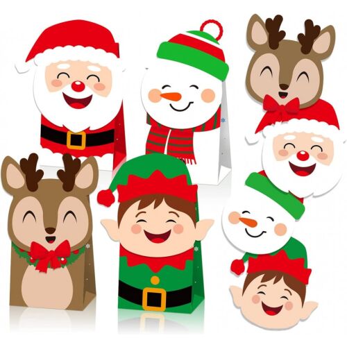 12er-Set Geschenktüten mit Weihnachtsaufklebern, Papier, mehrfarbig, 19,8 x 8,8 x 10 cm 123913170