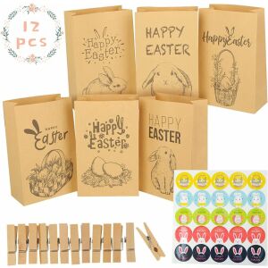 Set mit 12 Beuteln, 25 Aufklebern und 12 Clips für Koogel Pasta, Papier, braun, 24 x 15 x 8 cm 123913344 - Geschenkverpackungen