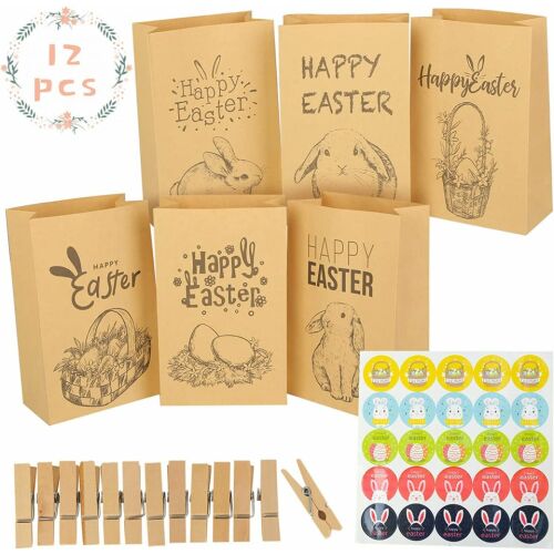 Zestaw 12 torebek, 25 naklejek i 12 klipsów do makaronu Koogel, papier, brązowy, 24 x 15 x 8 cm 123913344