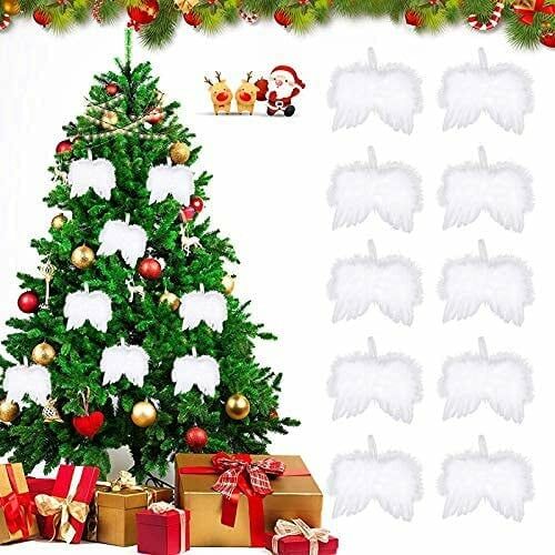 Set de 10 ornamente cu aripi pentru bradul de Craciun Sunshine, pene, alb, 12 x 15 cm 123914063