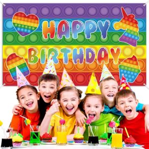 Banner Petrecere Copii Pop It - Happy Birthday - 200x110cm 123914218 - Jocuri interactive pentru copii