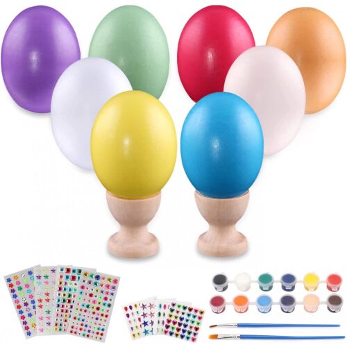 Set de creatie cu 8 oua pentru Paste, 2 suporturi si accesorii de vopsit Sunanfbest, multicolor, lemn/vopsea, 6 x 4,3 cm 123914726