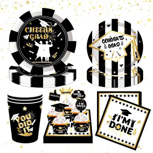 JeVenis Partygeschirr-Set, Karton, Weiß/Schwarz/Gold, 68-teilig 123915165