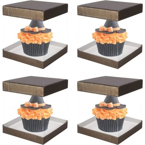 Комплект от 4 подаръчни кутии CODOHI, кафяви/прозрачни, 10 x 10 x 10 см 123915169