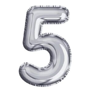 Maxee Geburtstagsballon, Zahl 5, silber, 40 cm
