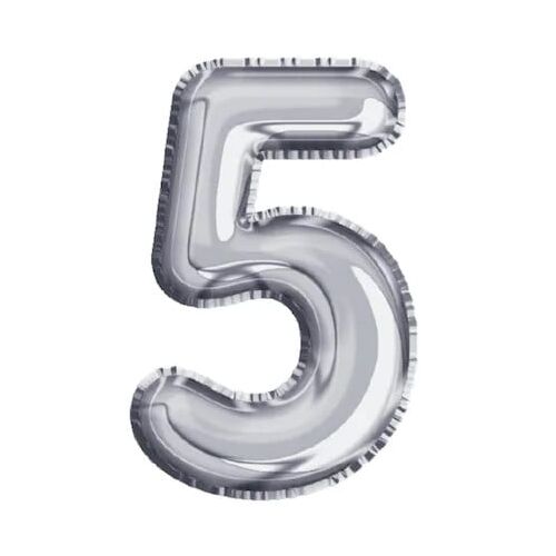 Maxee strieborný balón číslo 5, 40 cm, na dekoráciu narodeninovej oslavy