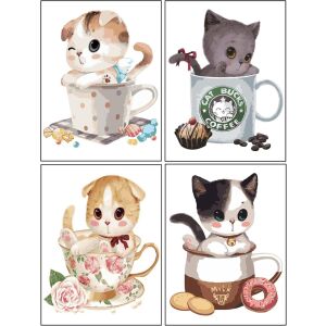4er-Set Yotoyou-Diamant-Kreationen, Katzenmuster, Harz, mehrfarbig, 30 x 40 cm 123915773 - Kunst & Hobby