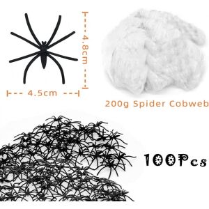Halloweenska sada látok PARSUP so 100 umelými pavúkmi, bavlna/plast, biela/čierna, 4,5 x 4,8 cm / 200 g 123916752 - Halloween dekorácie