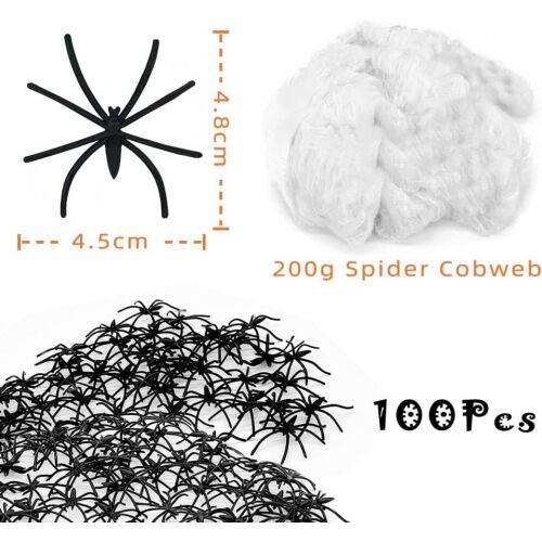 Halloweenska sada látok PARSUP so 100 umelými pavúkmi, bavlna/plast, biela/čierna, 4,5 x 4,8 cm / 200 g 123916752
