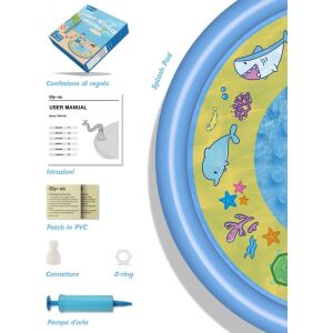 Glymnis Splash Pad, nafukovací bazén pre deti, so postrekovačom, modrý a žltý, 170 cm, obsahuje záplatu, konektor, O-krúžok a vzduchovú pumpu - Detské bazény & bazéniky