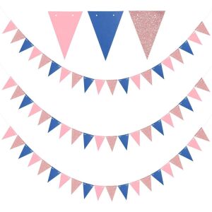 Set de 3 ghirlande pentru petrecere JijAcraft, carton, roz/albastru inchis, 4 m 123917135 - Accesorii pentru petrecere