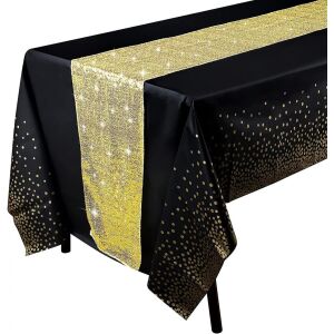 Fata de masa Umi, poliester/plastic, negru/auriu, 137 x 274 cm 123917897 - Fețe de masă