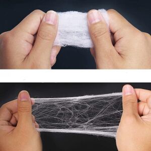 Комплект от 2 паяжини и 40 паяка за Хелоуин Anguxer, памук/пластмаса, бяло/черно 123918403 - Декорация за Хелоуин