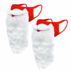 Set 2 masti cu barba pentru Craciun AnCosoo, textil, alb/rosu, 40 x 20,5 cm 123920745