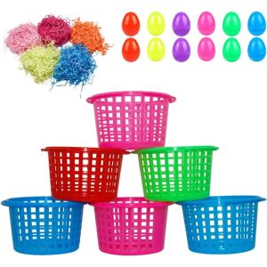 Set de 6 cosuri cu 5 pungi de iarba colorata si 12 oua pentru Paste Holady, plastic, multicolor 123921623 - Decorațiuni de Paște
