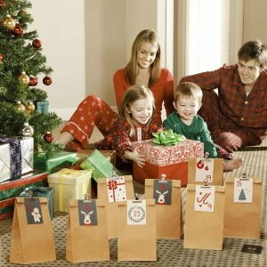 DazSpirit - Calendar Advent 24 Pungi Hartie Kraft - 21,5x12x7cm 123923145 - Calendare de Advent