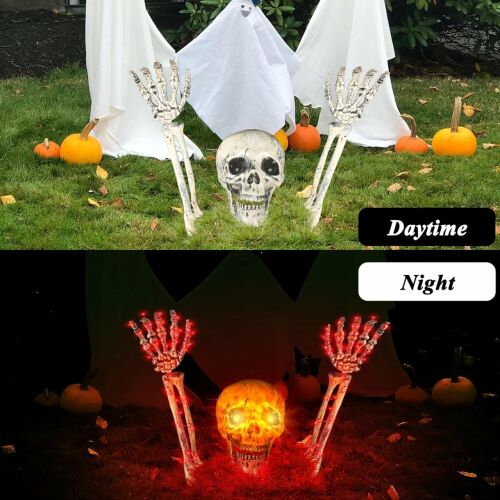 Geulieby podświetlana dekoracja halloweenowa model szkieletu, 3 sztuki, plastik, biały/czerwony, 100 diod LED 123923356